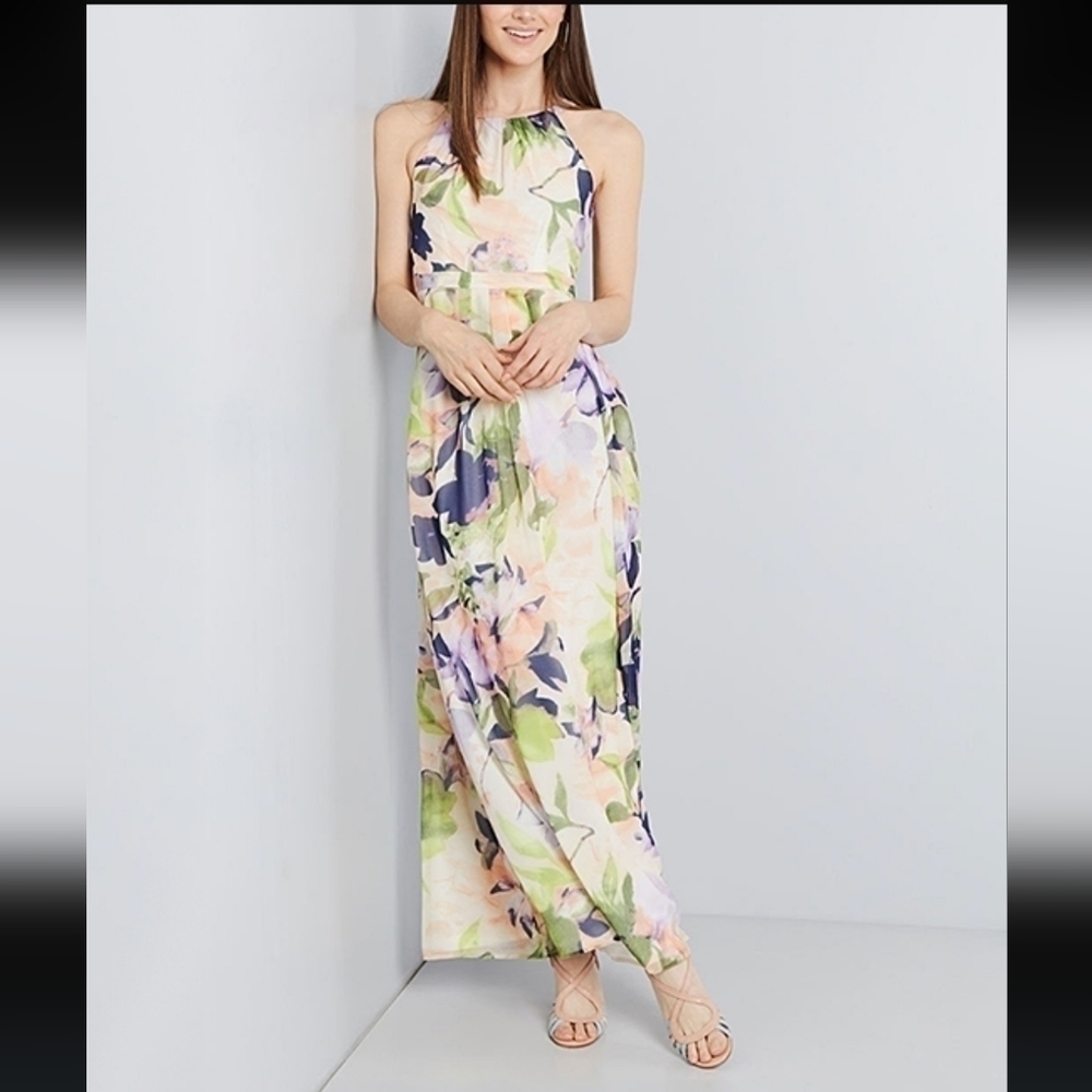 Modcloth Pastel Floral Maxi Dress High Neckline, Sleeveless, Size Medium Runs S